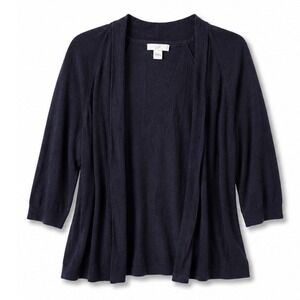 J. Jill Navy Blue Open Front Cardigan Linen blend knit  Sweater Womens Large